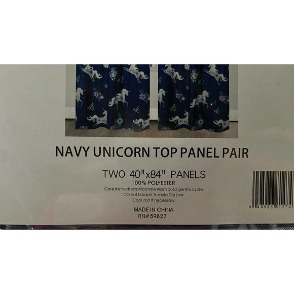 Unicorn Curtains Navy 2 Panels 40"X84" - Picture 3 of 4